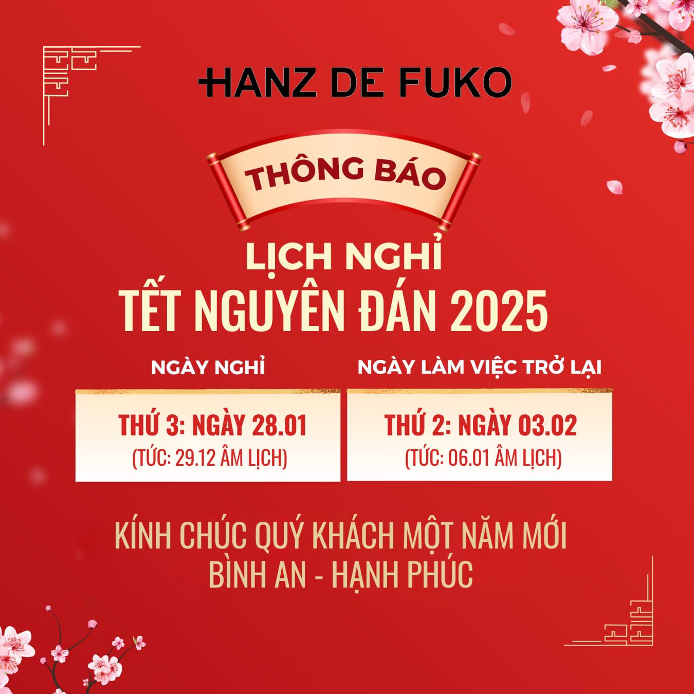 thông báo nghỉ tết 2025